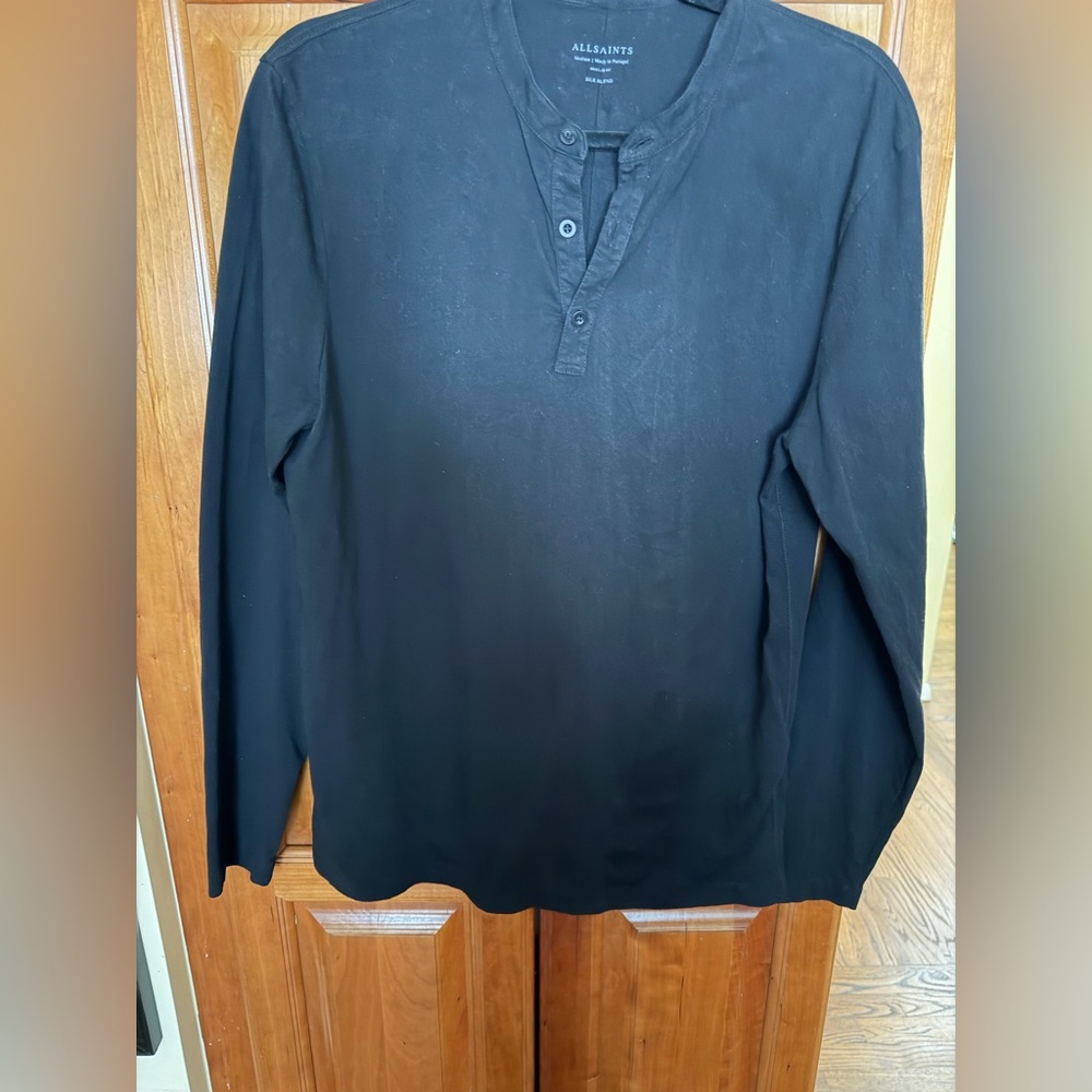 All Saints Men’s Black Long Sleeve Henley Shirt